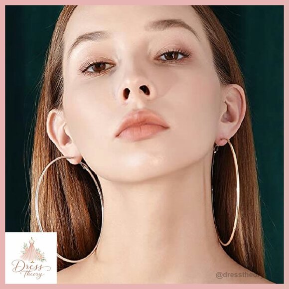 Large 100mm Hoop Earrings Hypoallergenic 14K Gold Plated Statement Jewelry - Picture 4 of 7